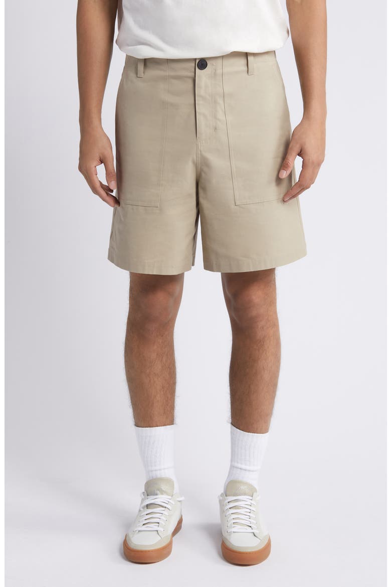 Patch Cotton Traveler Shorts, Main, color, DARK BEIGE