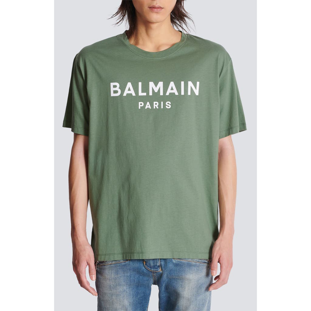 Balmain T-shirt With Logo In Uma Green/white