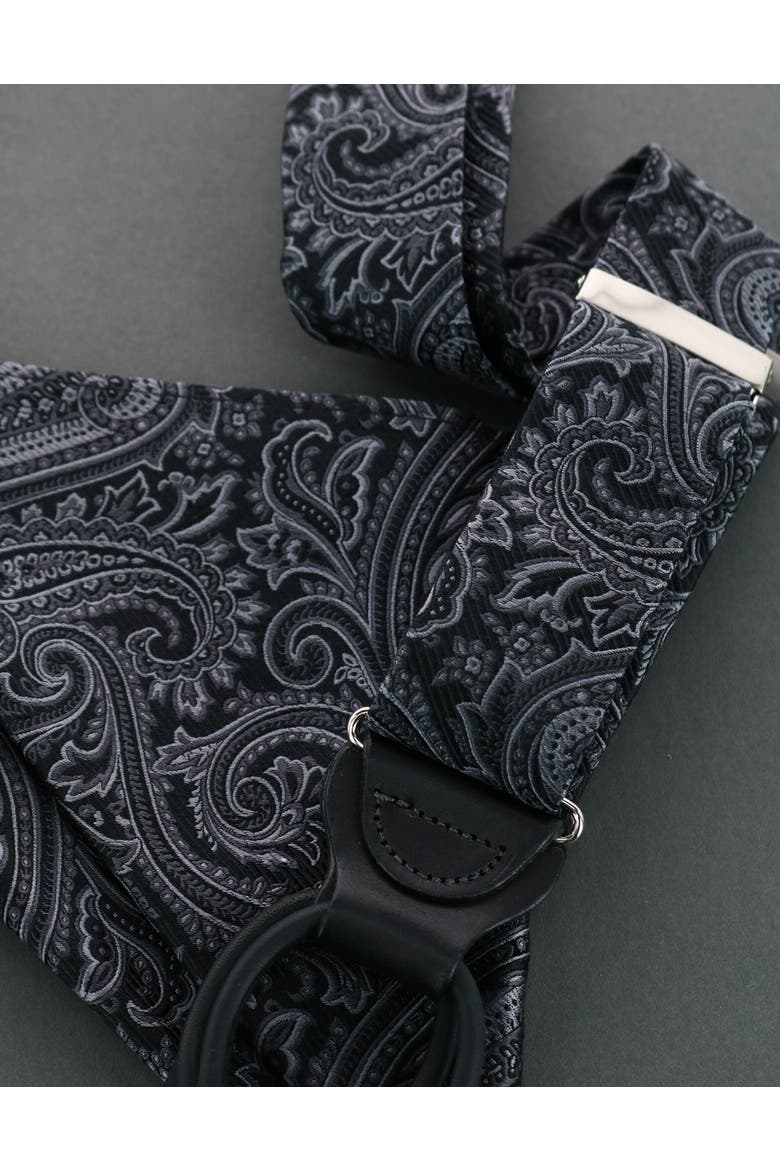 Sobee Paisley Silk Brace & Pocket Square Set, Alternate, color, Black