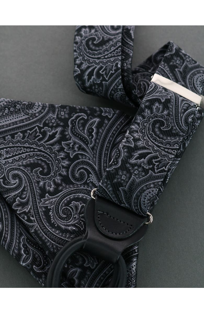 Trafalgar Sobee Paisley Silk Brace & Pocket Square Set, Alternate, color, Black