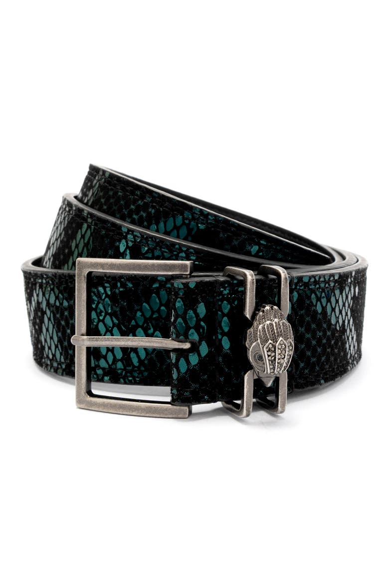 Shoreditch Snakeskin Embossed Leather Belt, Main, color, GREEN MULTI