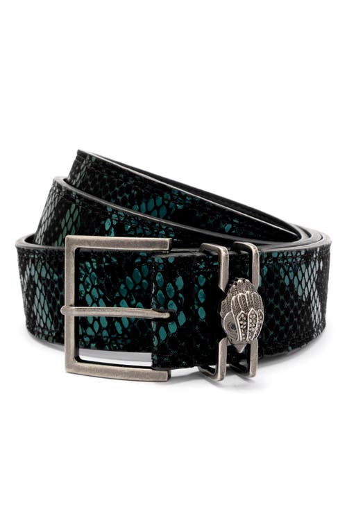 Kurt Geiger London Shoreditch Snakeskin Embossed Leather Belt In Black