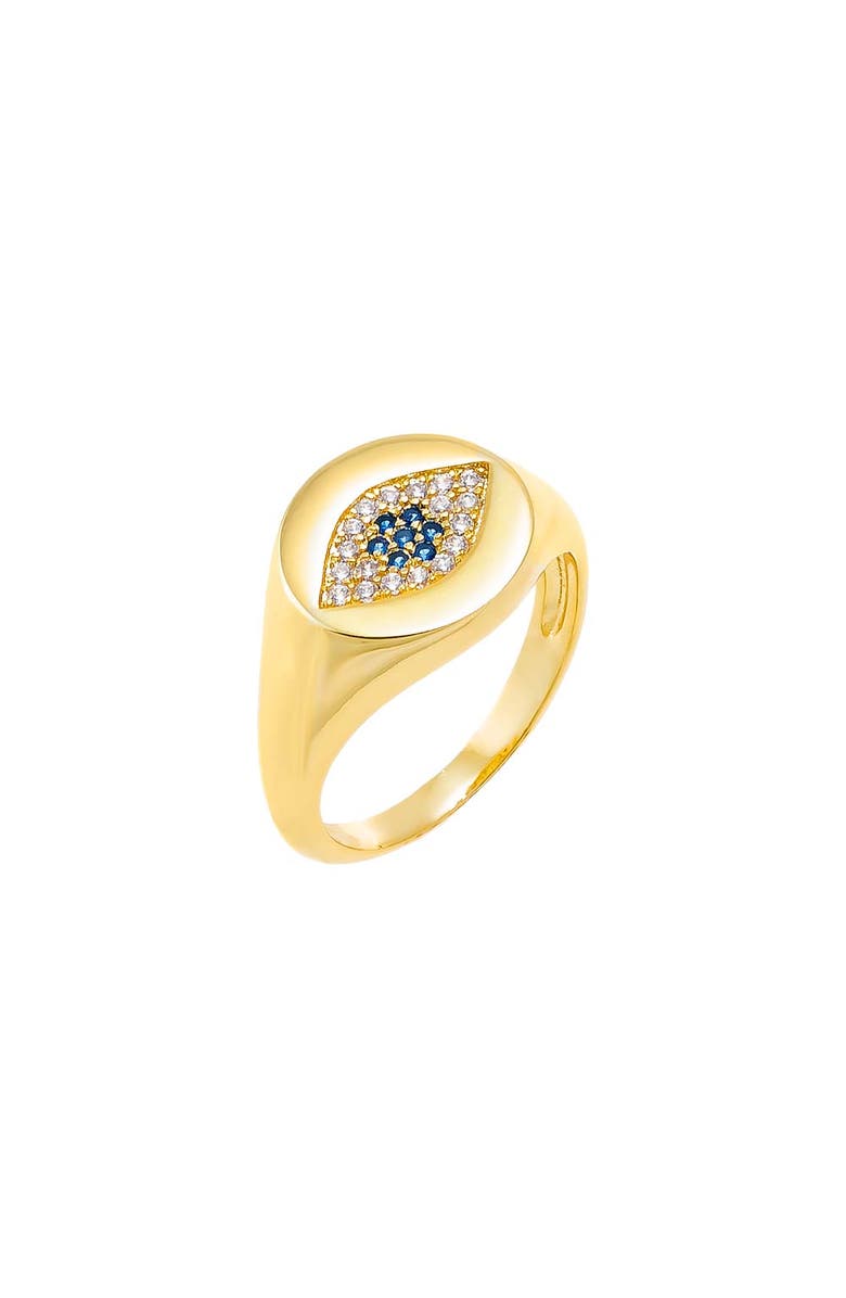 BY ADINA EDEN Colored Pave Evil Eye Signet Pinky Ring, Main, color, Gold