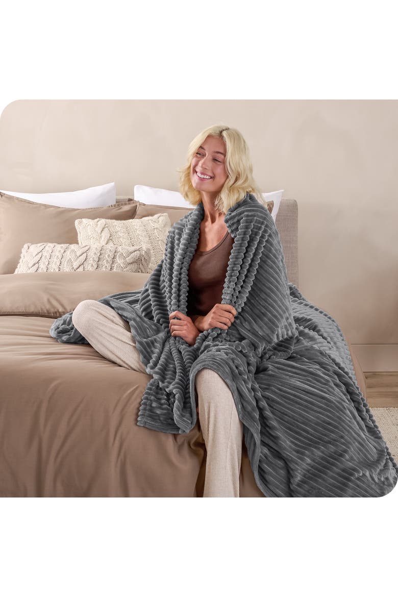 Ribbed Microplush Fleece Blanket, Alternate, color, Grey
