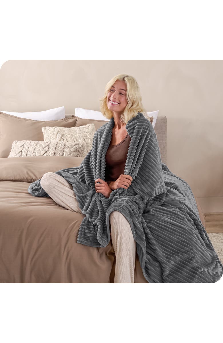 Bare Home Ribbed Microplush Fleece Blanket, Alternate, color, Grey