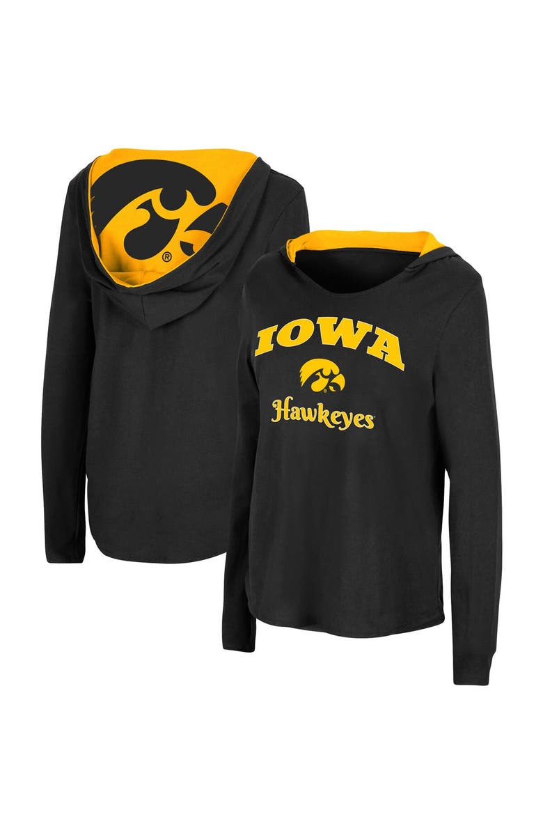 COLOSSEUM Women's Colosseum Black Iowa Hawkeyes Catalina Hoodie Long Sleeve T-Shirt, Main, color, Black