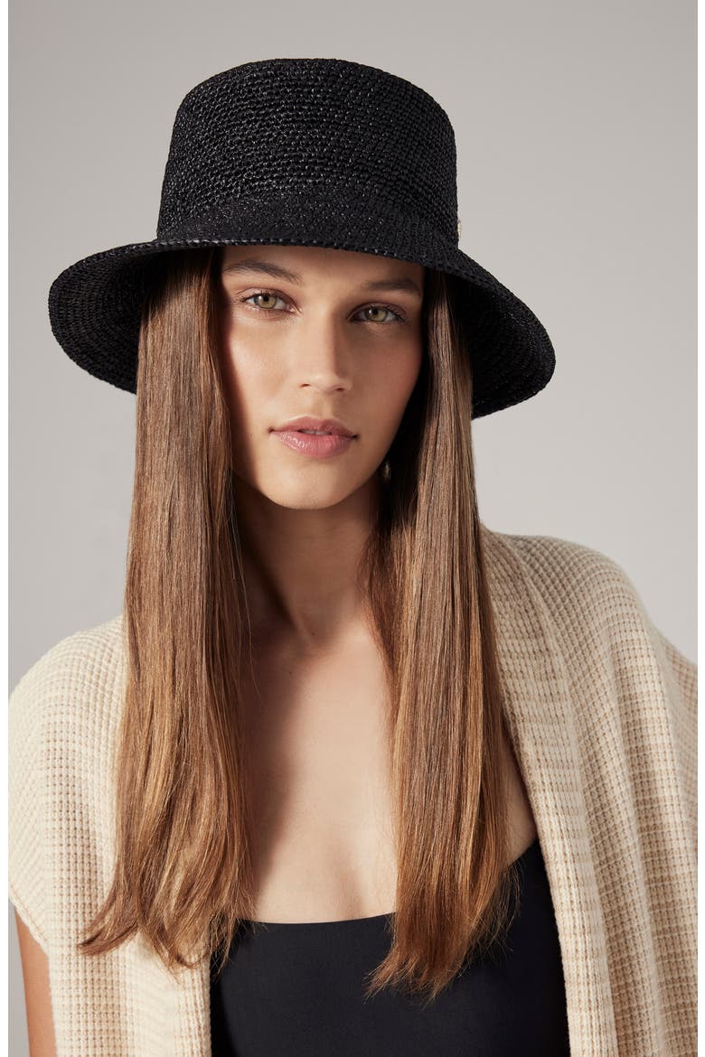 Bella Packable Straw Bucket Hat, Alternate, color, CHARCOAL