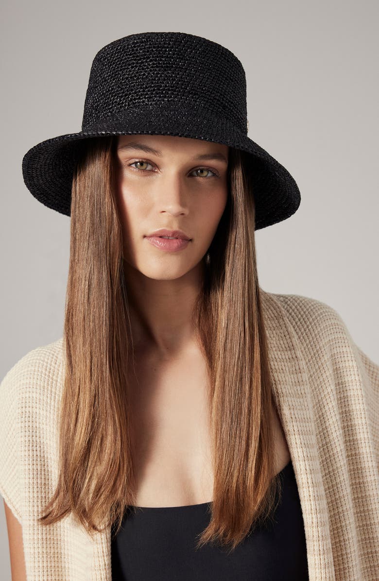 Helen Kaminski Bella Packable Straw Bucket Hat, Alternate, color, Charcoal