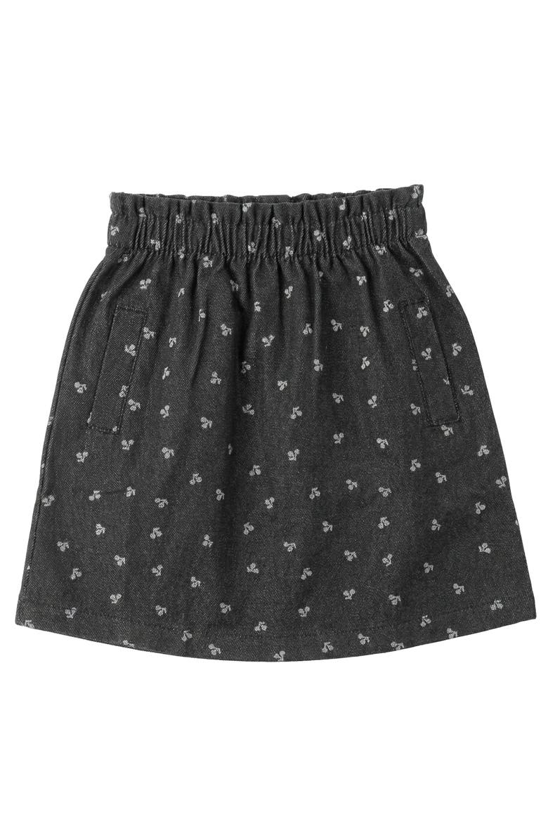 LOLA Cherry Denim Ruffle Waist Front Pocket Skirt, Main, color, Dark Grey