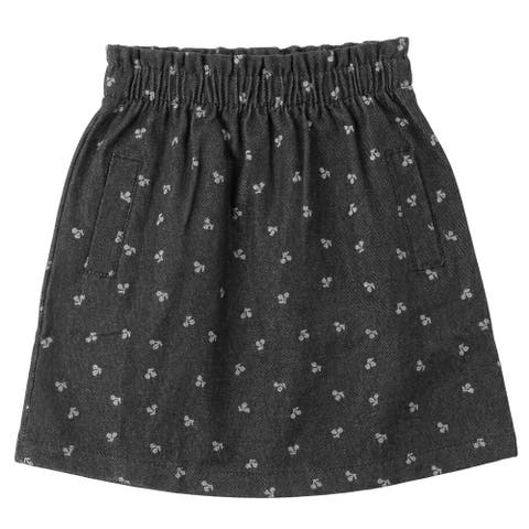 Cherry Denim Ruffle Waist Front Pocket Skirt
