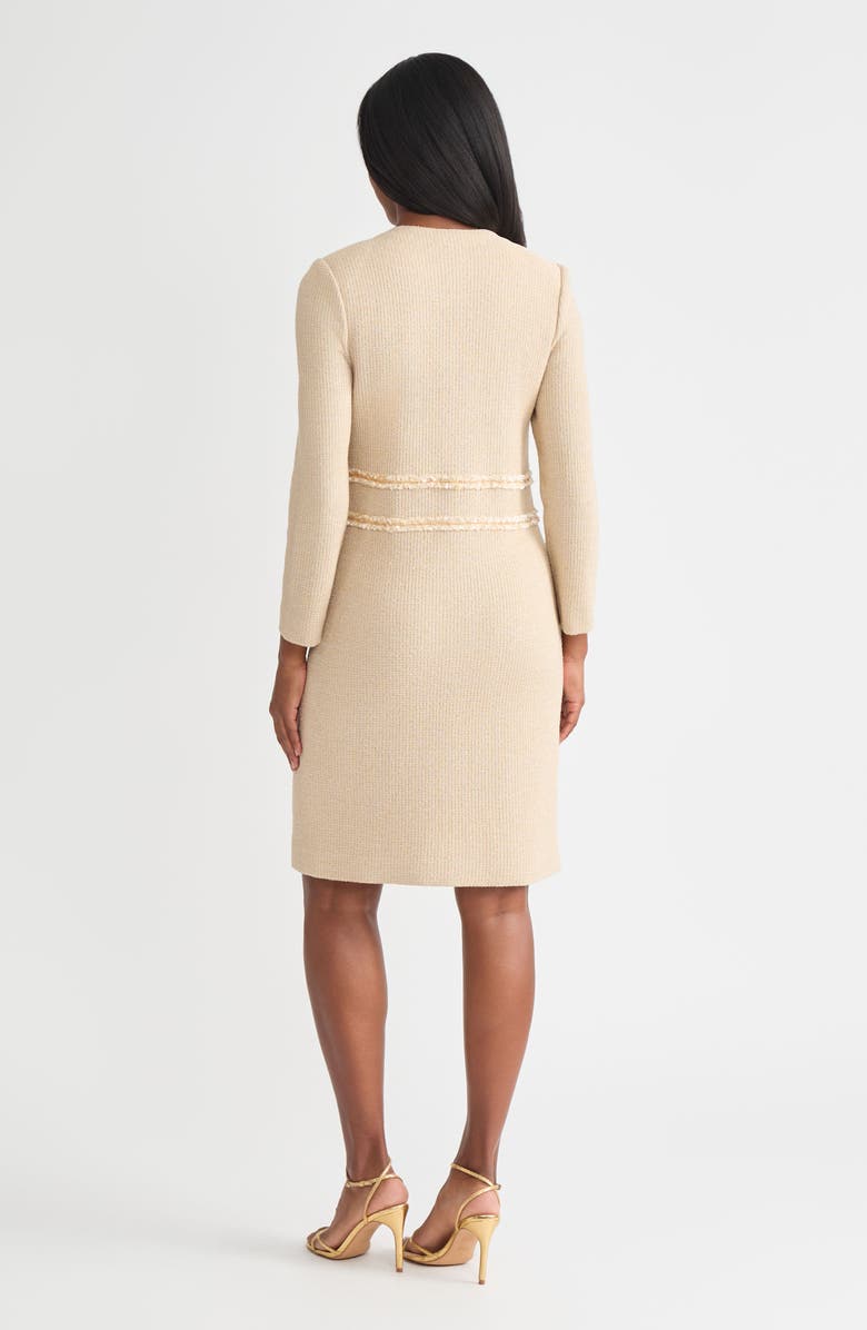 Misook Heritage Lurex Ribbon Chain Trim Knit Jacket, Alternate, color, Biscotti/Gold