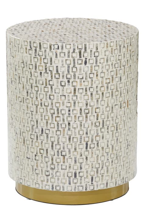 White Mother of Pearl Contemporary Accent Table with Goldtone Base