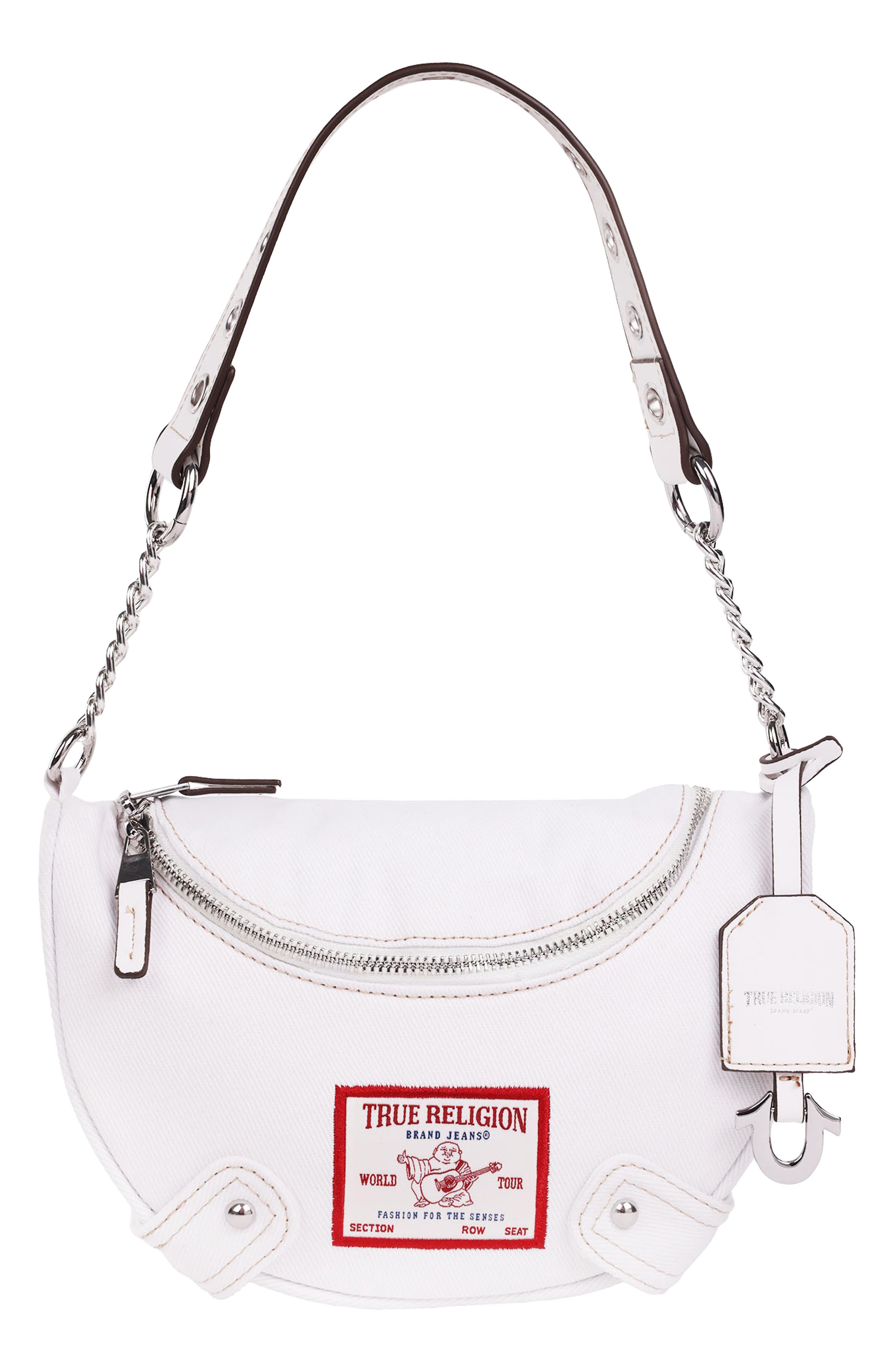 Chain Handle Denim Hobo, Main, color, WHITE
