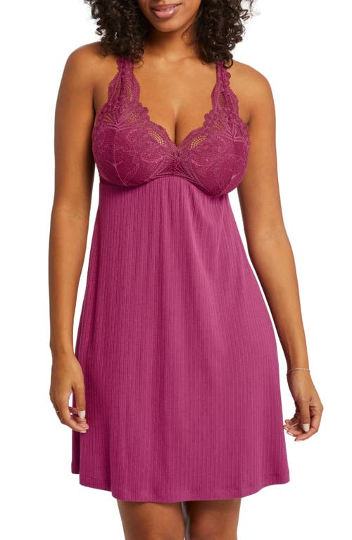 Fleur'T Belle Epoque Fuller Cup Lace Chemise in Cranberry Pointelle 