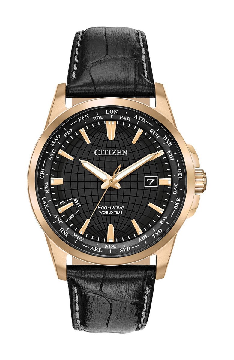 Citizen Men's Eco Drive Leather Strap Watch, 41mm, Main, color,