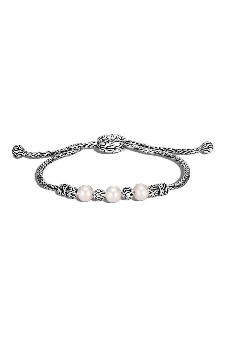Classic Chain Pearl Pull Through Bracelet, Main, color, SILVER