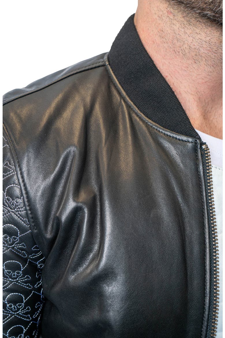 Skull Sleeve Leather Jacket, Alternate, color, BLACK