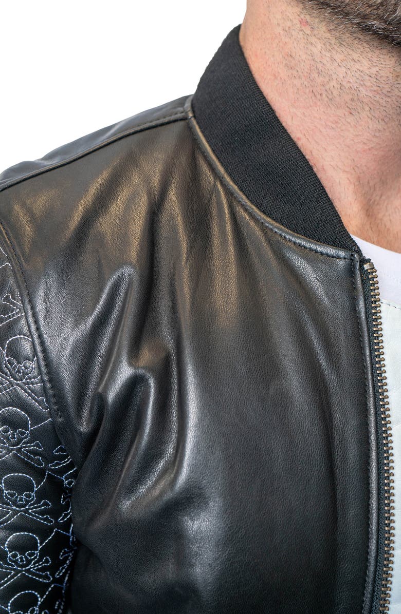 Maceoo Skull Sleeve Leather Jacket, Alternate, color, Black