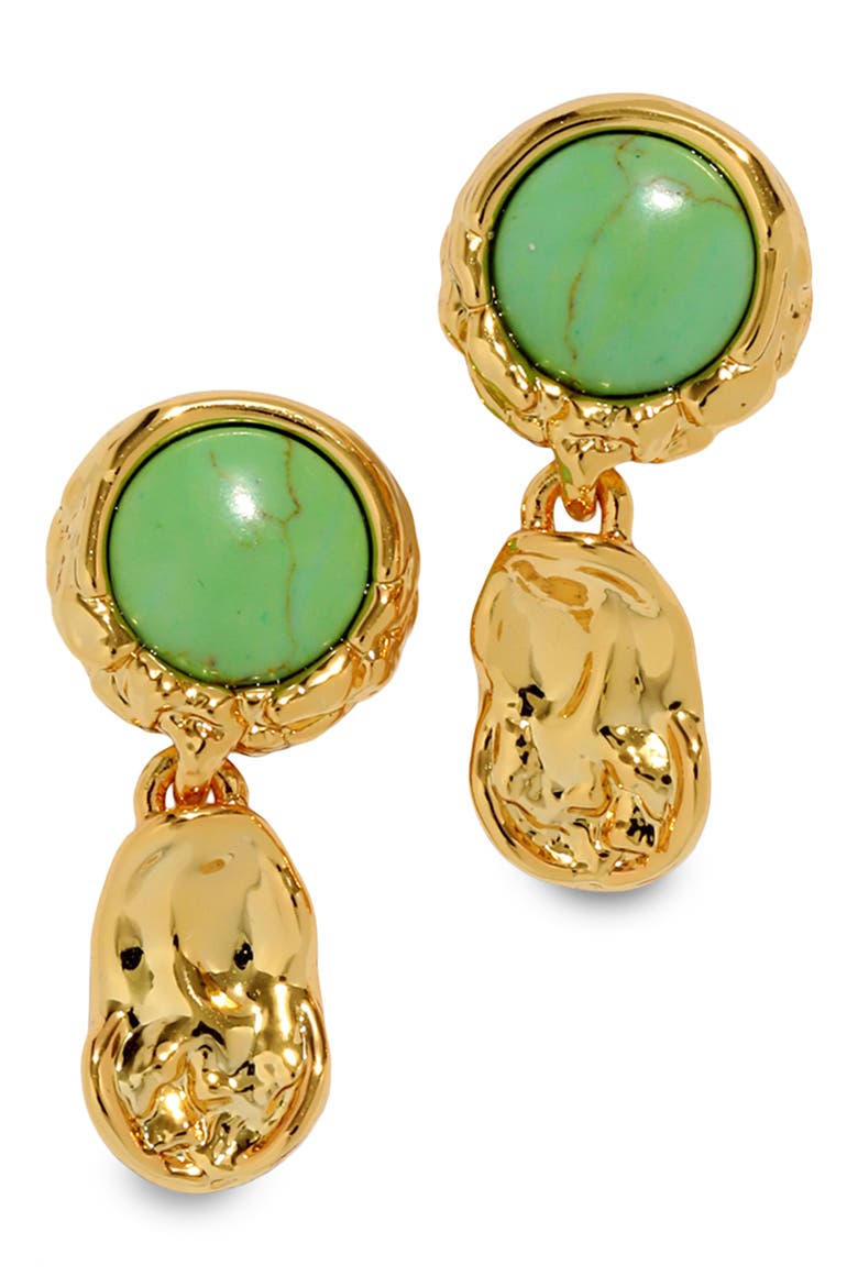 Brut Reconstituted Turquoise Coin Drop Earrings, Main, color, GREEN/ GOLD