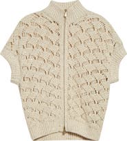 Eleventy Sequin Crochet Short Sleeve Cardigan