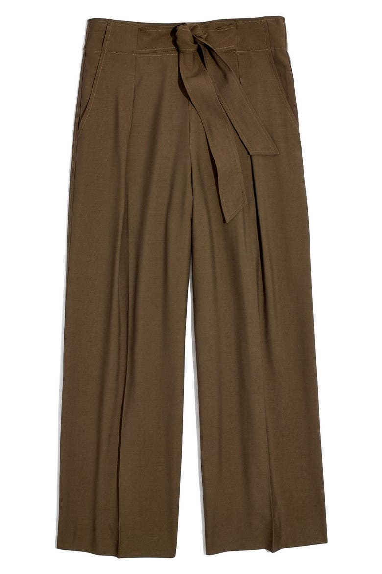 Tie Front Wide Leg Pants, Alternate, color, BURNT OLIVE