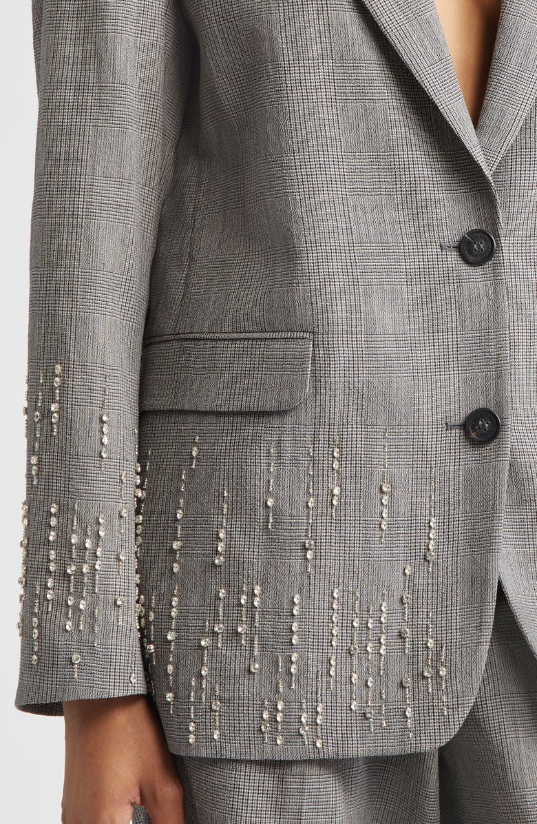 Golden Goose Crystal Embellished Prince of Wales Check Oversize Virgin Wool Blazer, Alternate, color, Grey Shades