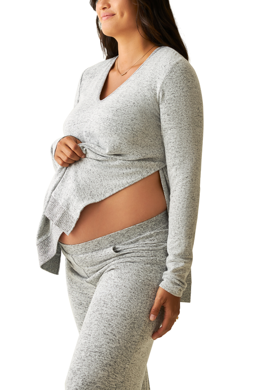 Kindred Bravely Cozyknit Maternity & Nursing V-neck Top In Gray