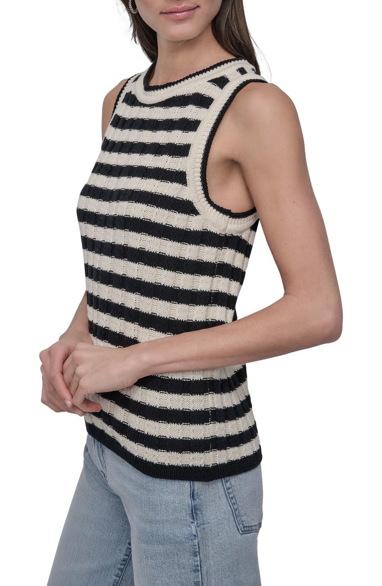 DKNY Jeans Stripe Rib Knit Sleeveless Top, Alternate, color, Black/ Eggnog