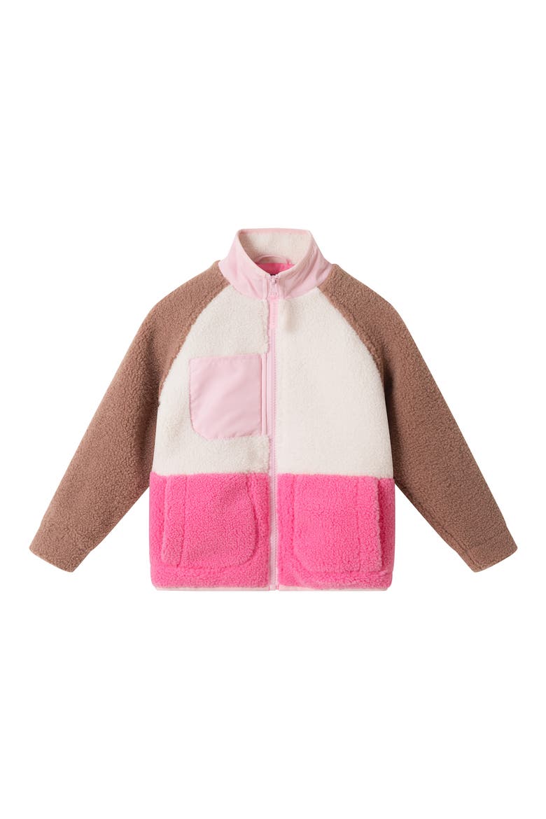 Kids' Colorblock Faux Shearling Zip Jacket, Main, color, BROWN PINK