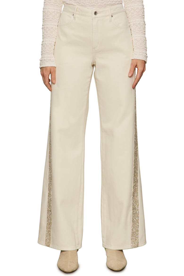 Cadence Shimmer Side Stripe High Waist Jeans, Main, color, VANILLA CREME