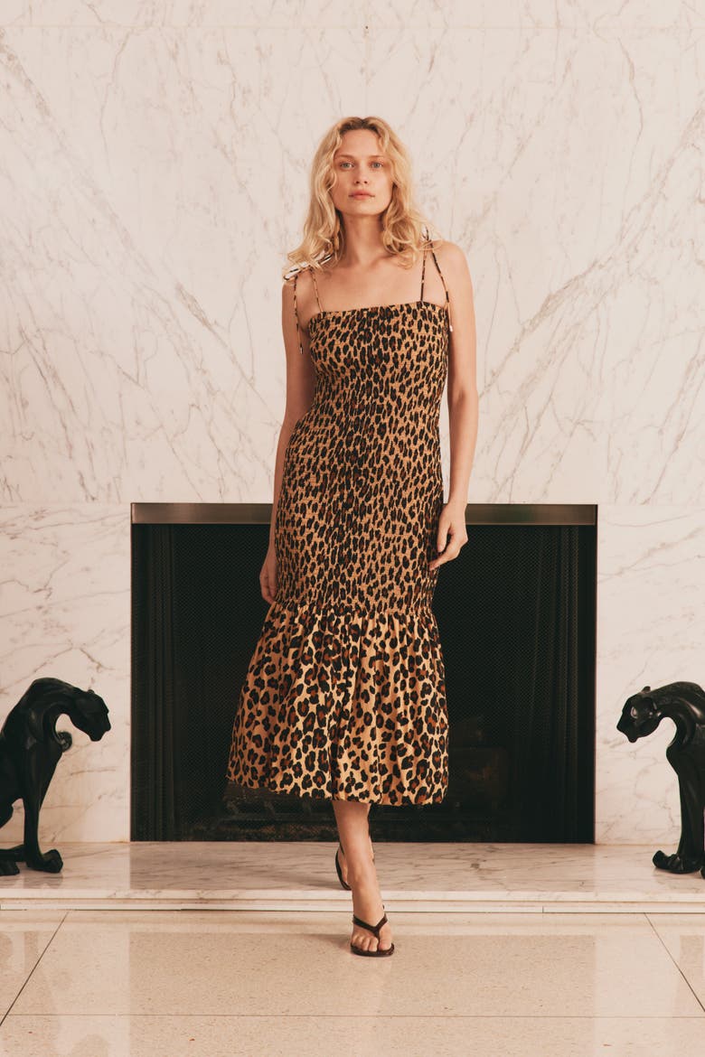 Canto Smocked Poplin Dress, Main, color, Cheetah