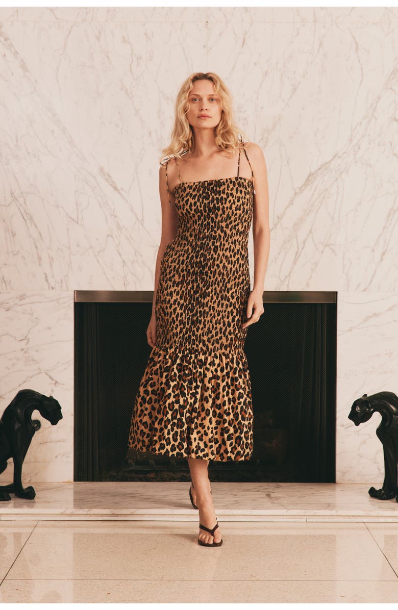 SIMONMILLER Canto Smocked Poplin Dress, Main, color, Cheetah