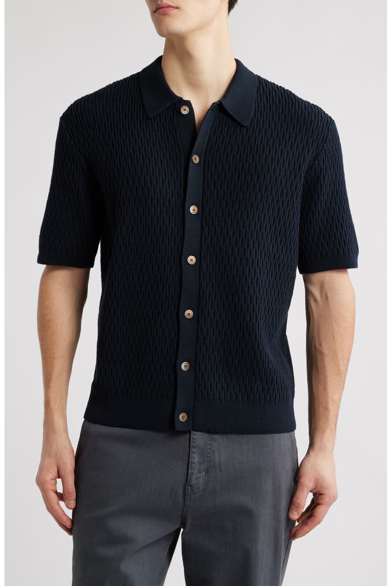 Tellaro Honeycomb Stitch Short Sleeve Cardigan, Main, color, NAVY
