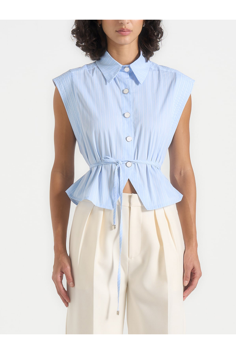 Malia Wide Shoulder Cropped Shirt, Alternate, color, Blue