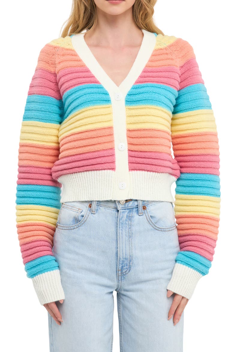 Rainbow Stripe Rib Cardigan, Alternate, color, MULTI