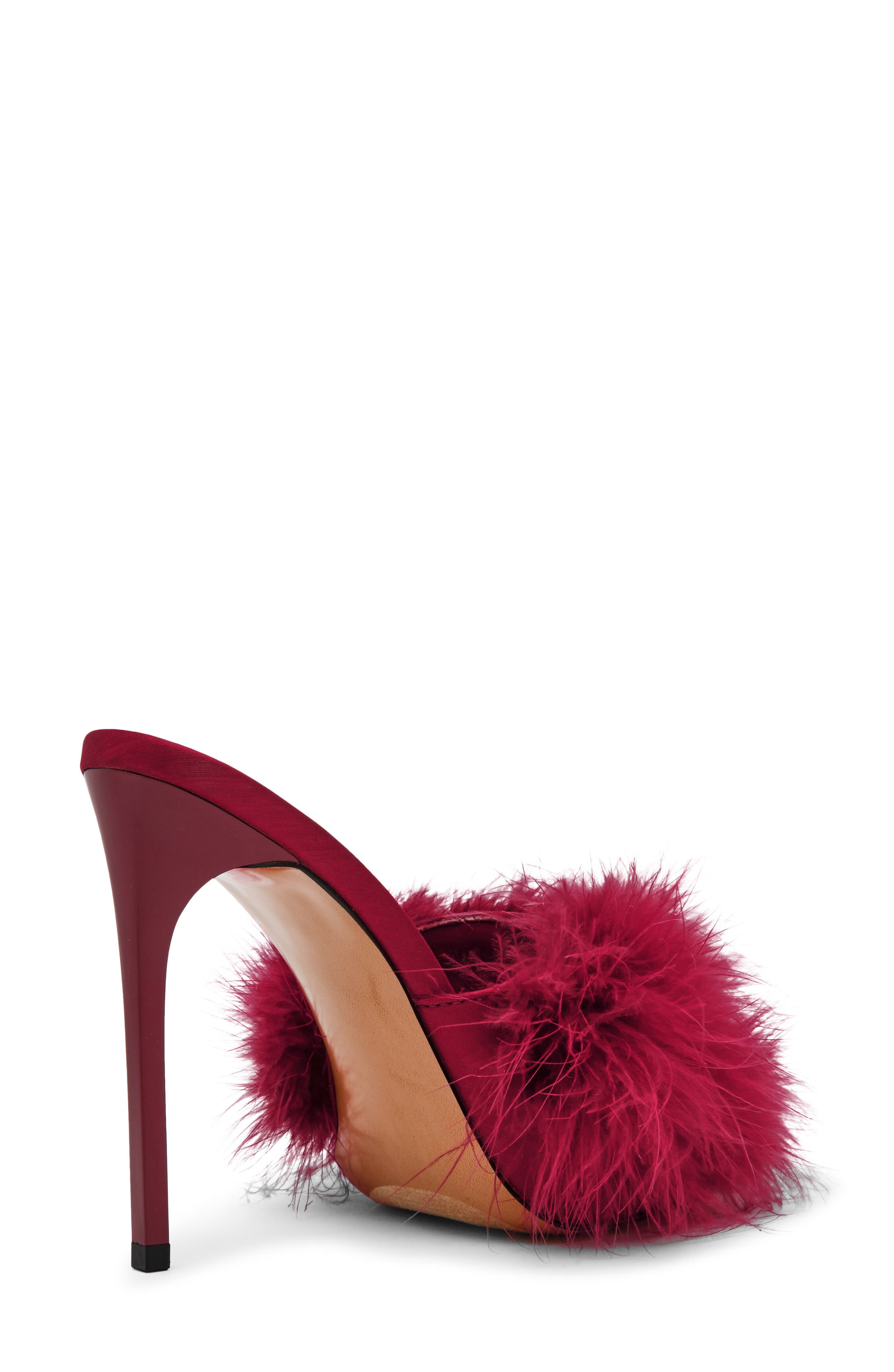 Steve Madden Ashbey Faux Feather Sandal, Alternate, color, Dark Red