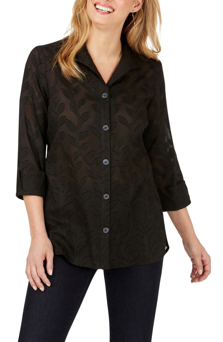 Foxcroft Pandora Palm Jacquard Tunic Shirt, Main, color, 