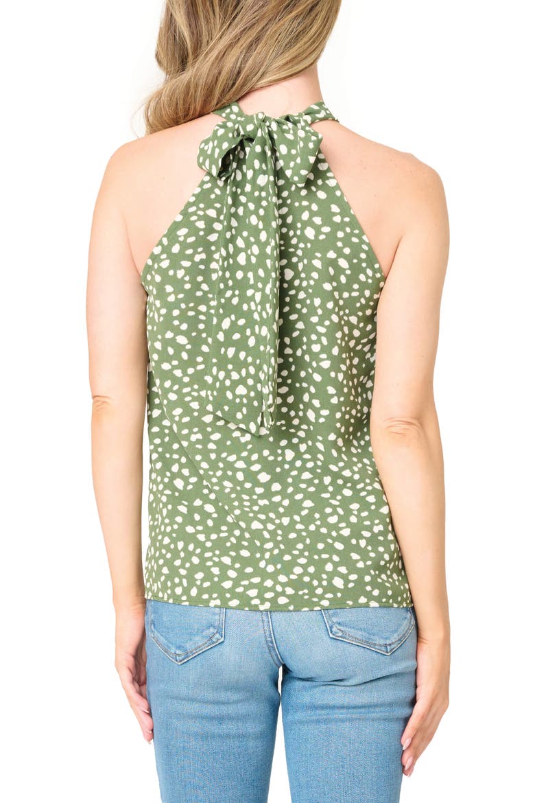 Dot Print Twist Neck Top, Alternate, color, DARK OLIVE DOT PRINT