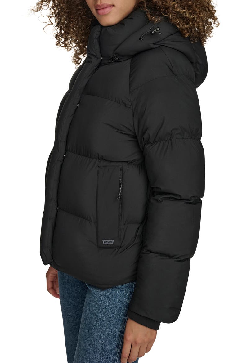 Hooded Quilted Puffer Jacket, Alternate, color, BLACK