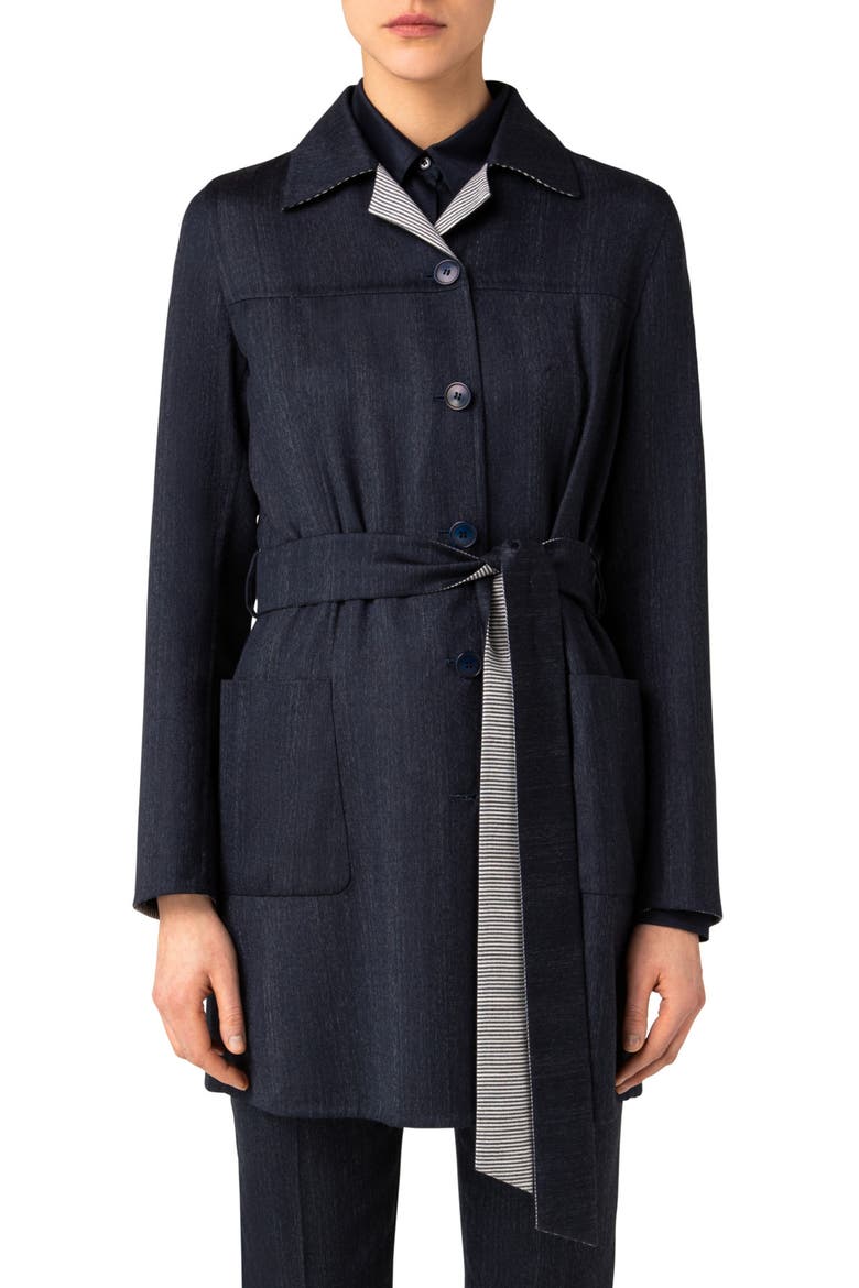 Indira Reversible Double Face Belted Wool Coat, Main, color, 717 NAVY