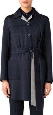 Akris Indira Reversible Double Face Belted Wool Coat