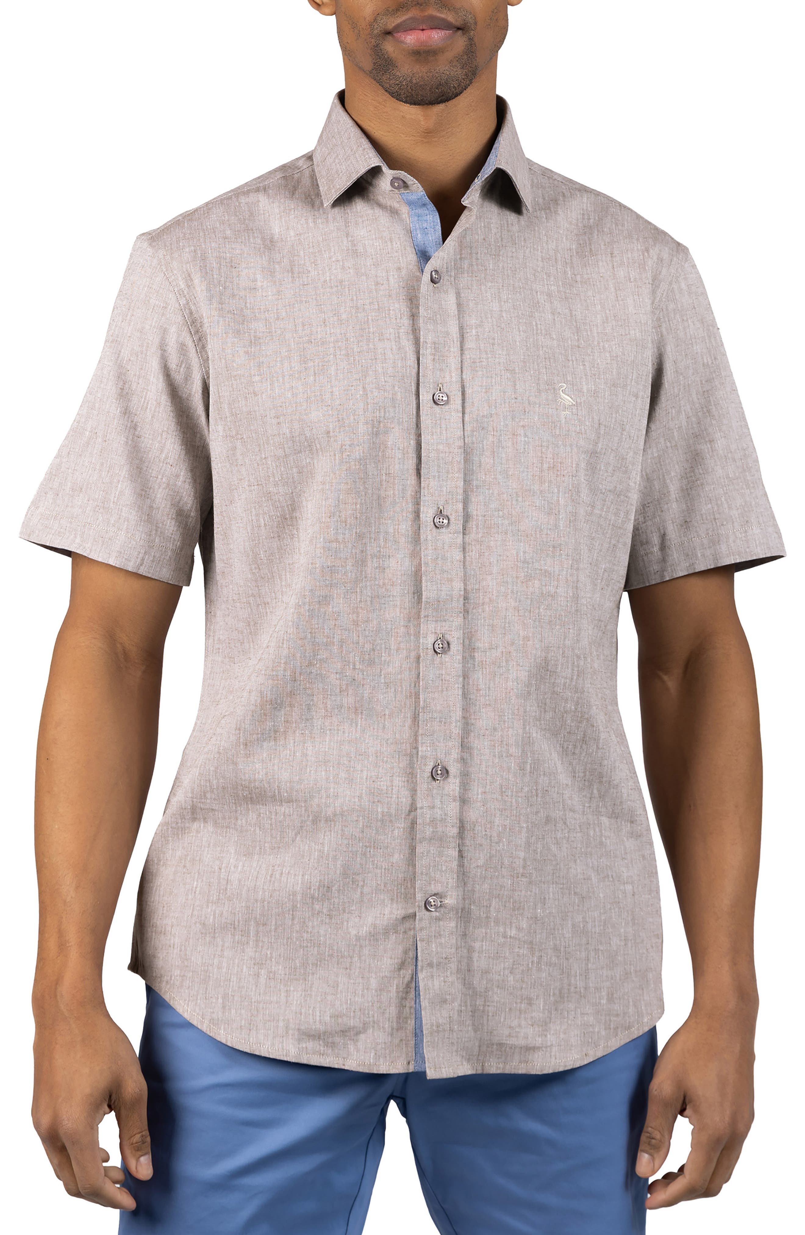 TailorByrd Mélange Linen Blend Button-Up Shirt