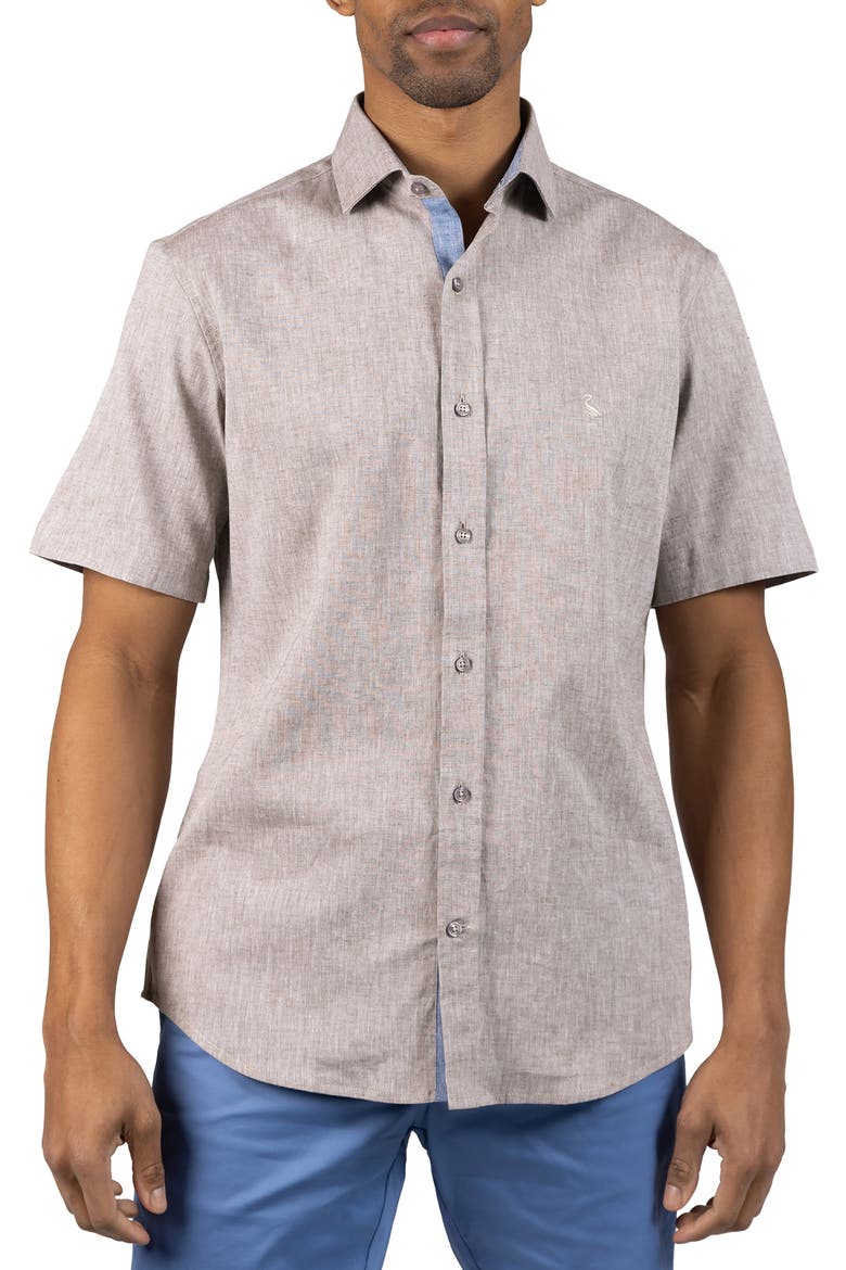 Mélange Linen Blend Button-Up Shirt, Main, color, MOCHA
