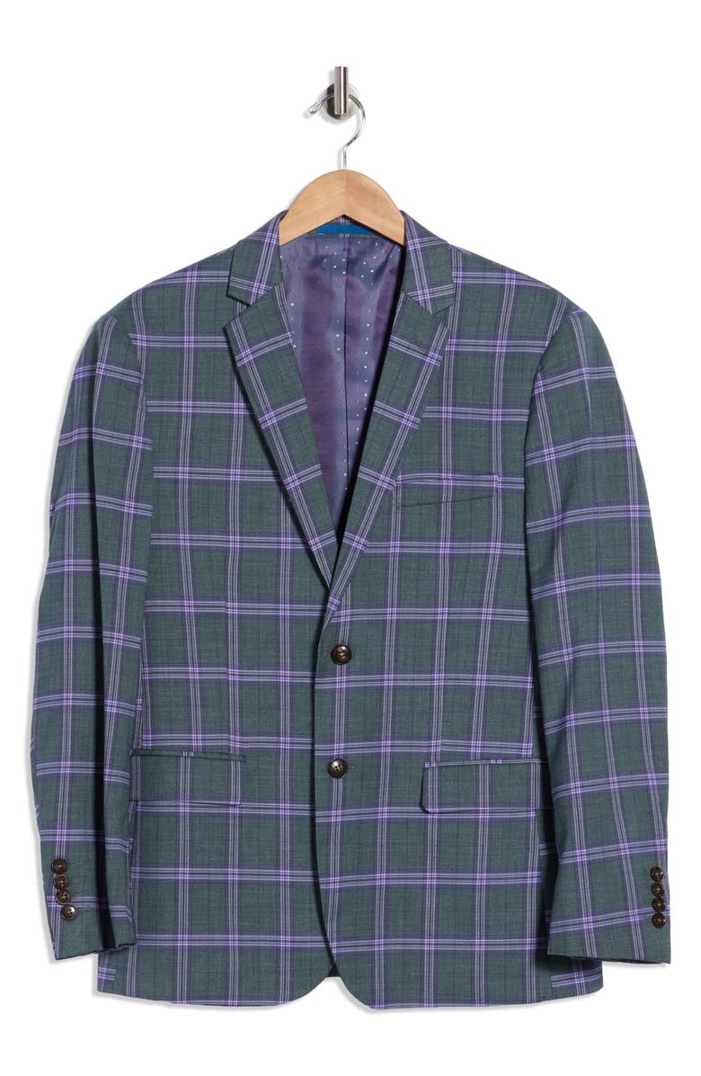 Gino Vitale Slim Fit Plaid Blazer, Alternate, color, Green