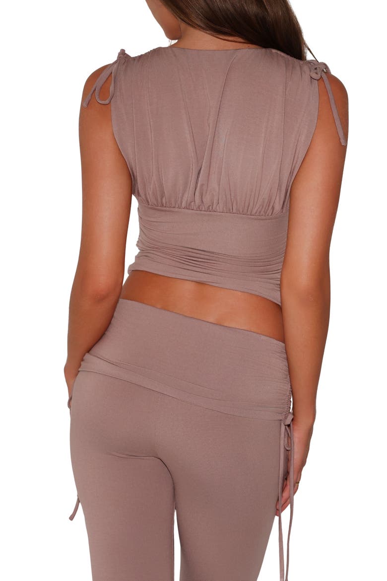 Halona Ruched Plunge Top, Alternate, color, MOCHA