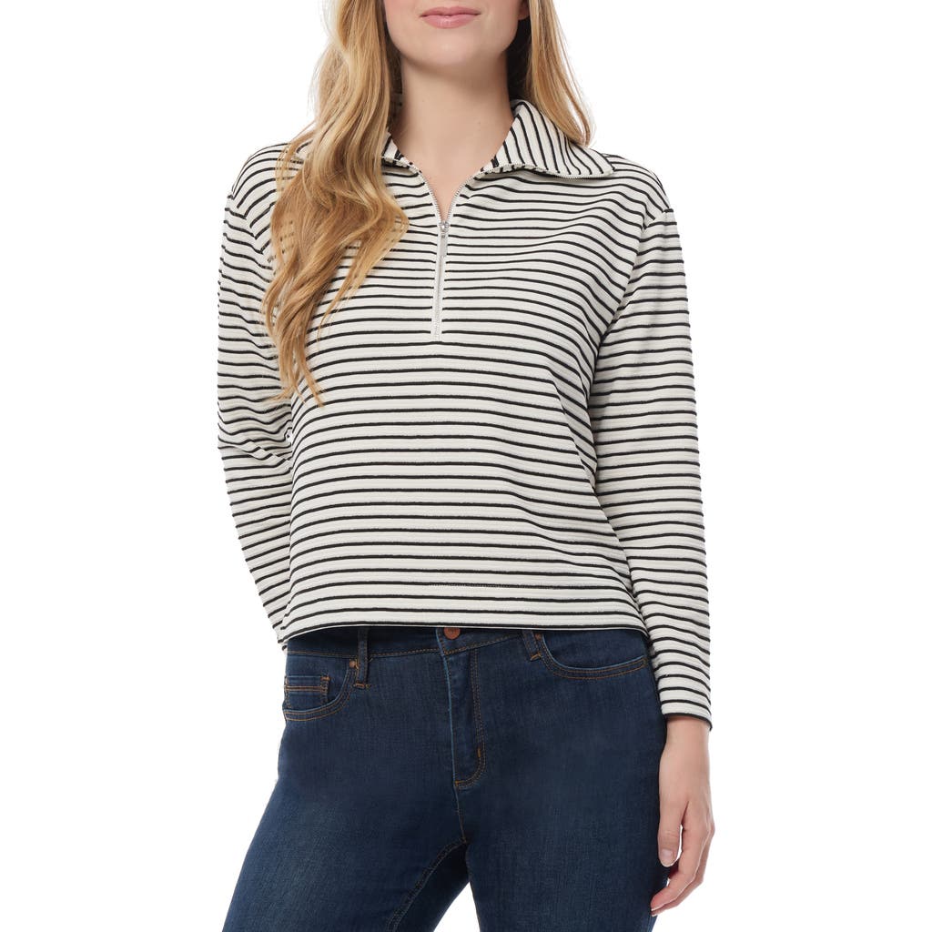 Jones New York Metallic Ottoman Quarter Zip Pullover in Jones Black/Silver/White