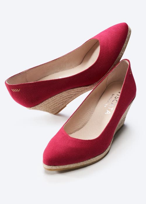 Viscata Roses Canvas V Cut Espadrille Wedges In Cherry