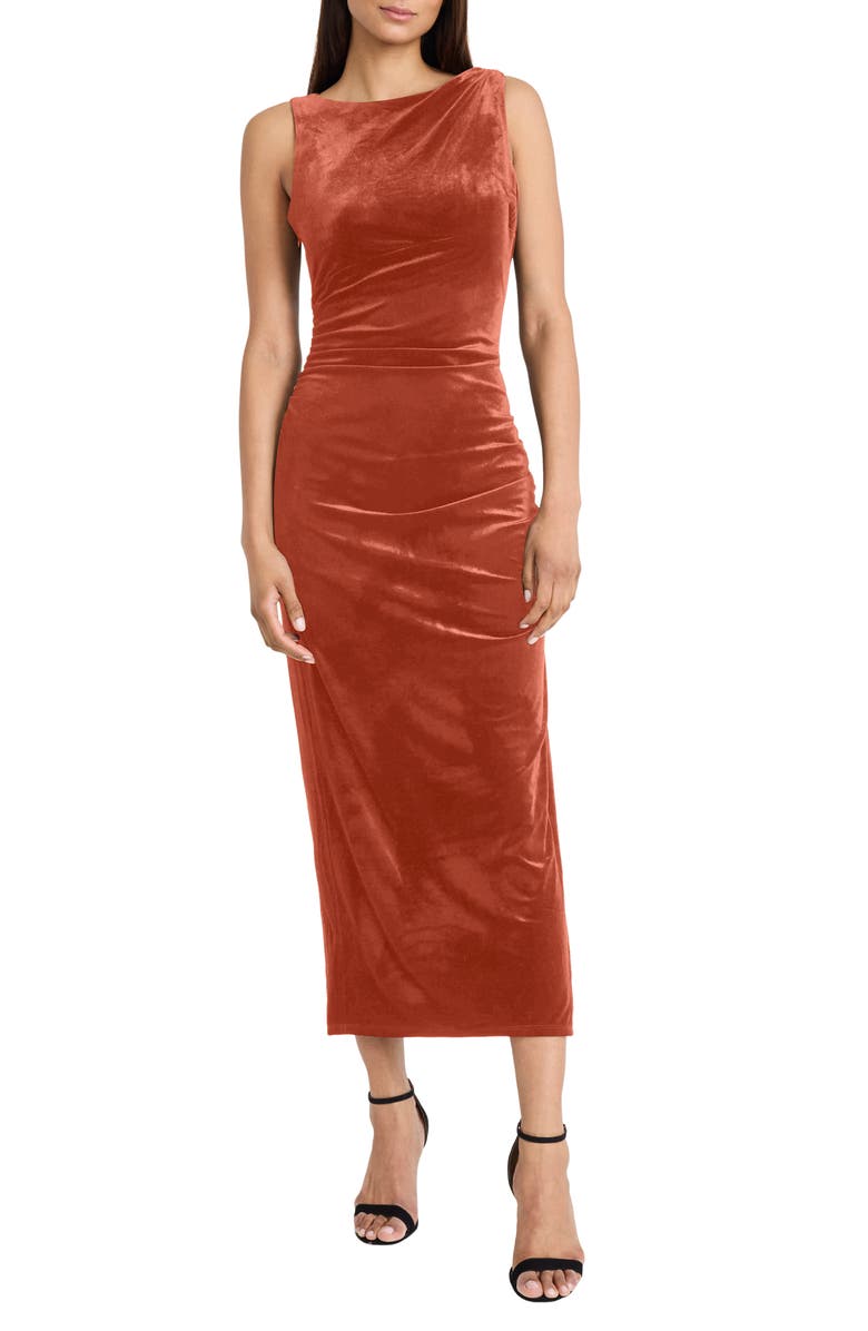 DONNA MORGAN FOR MAGGY Sleeveless Side Slit Velvet Midi Dress, Main, color, Fired Brick