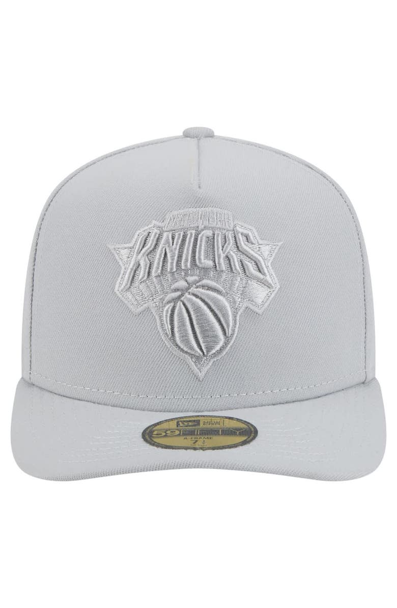 New Era Men's New Era  Gray New York Knicks Colorpack A-Frame Pinch Front 59FIFTY Fitted Hat, Alternate, color, 