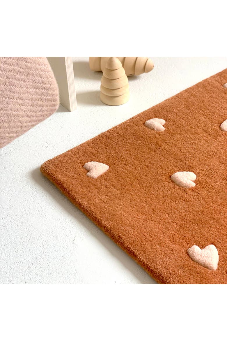Hearts Rug, Alternate, color, Brown / Pink Print